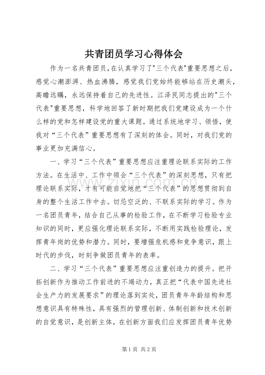 共青团员学习体会心得.docx_第1页