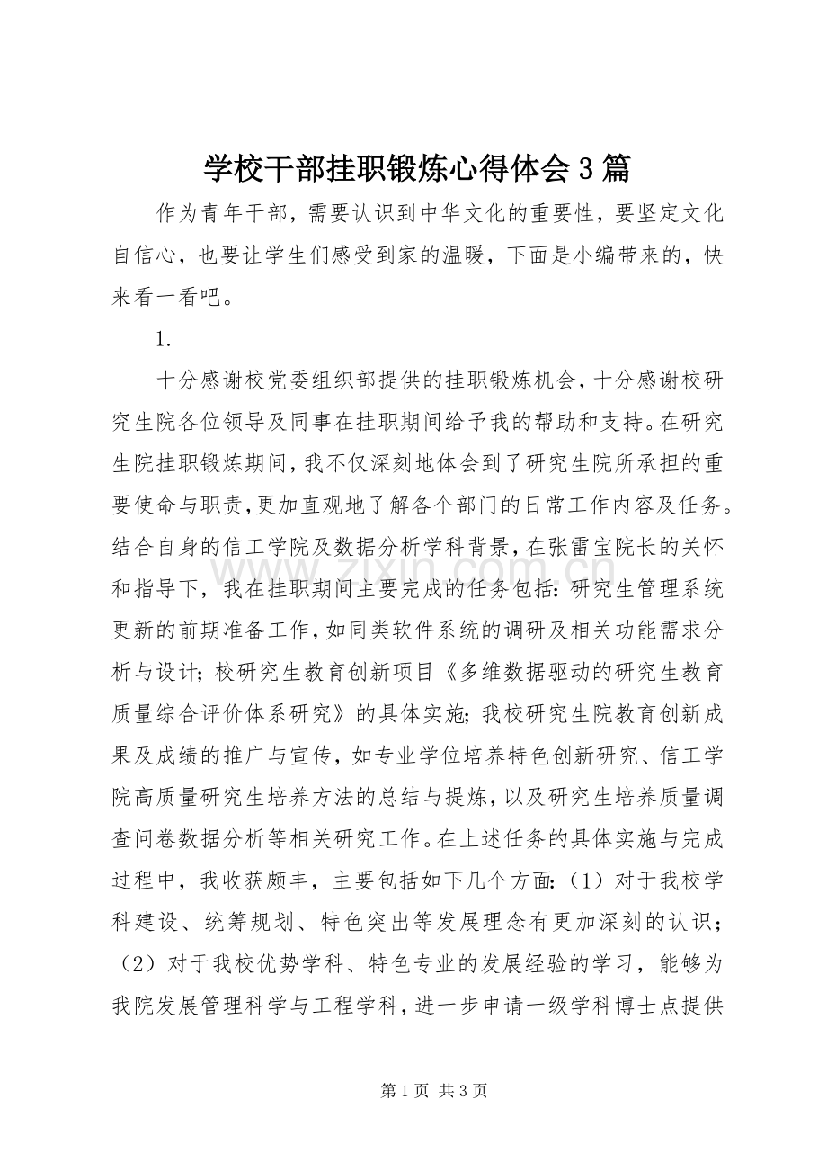 学校干部挂职锻炼体会心得3篇.docx_第1页