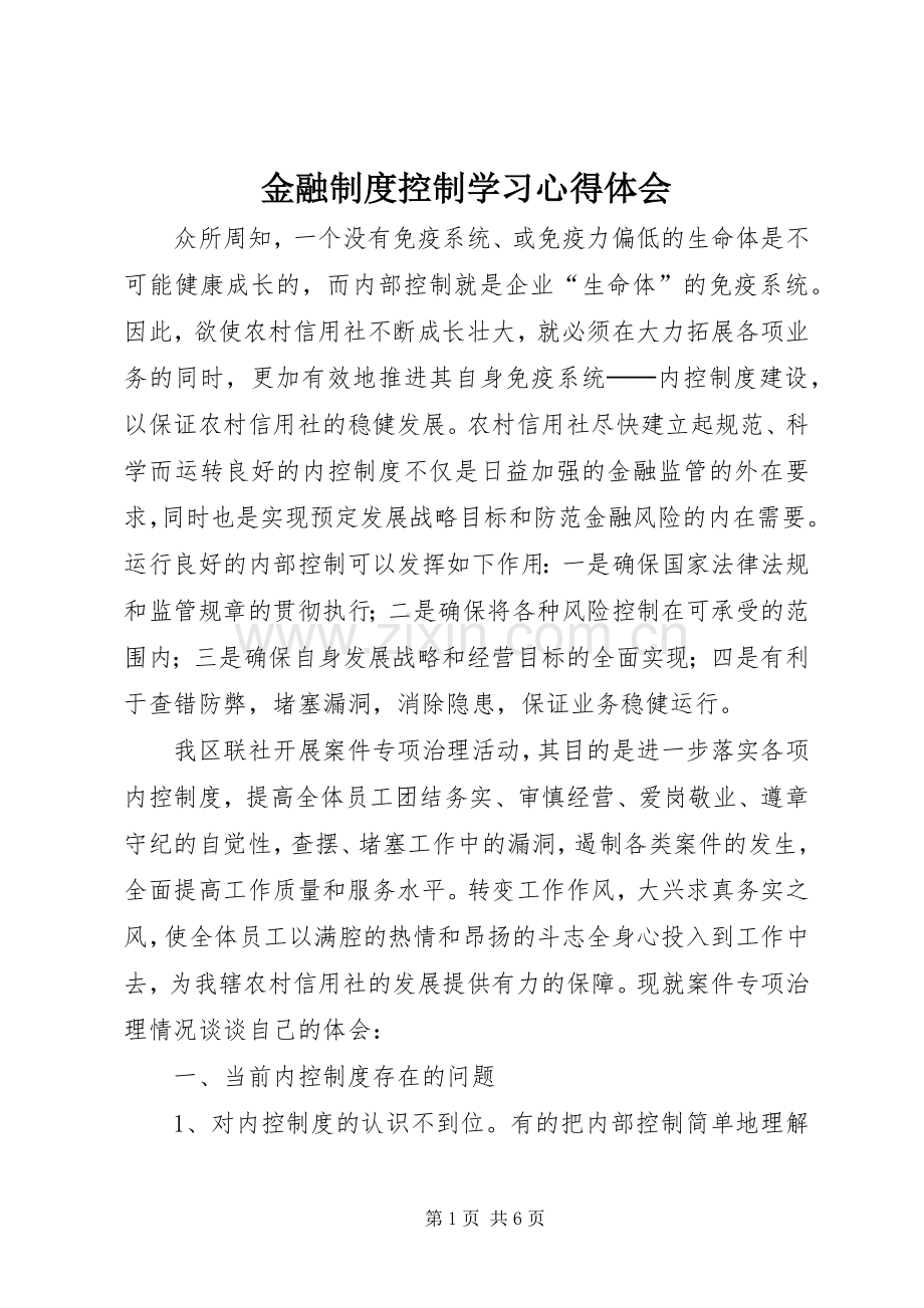 金融制度控制学习体会心得.docx_第1页