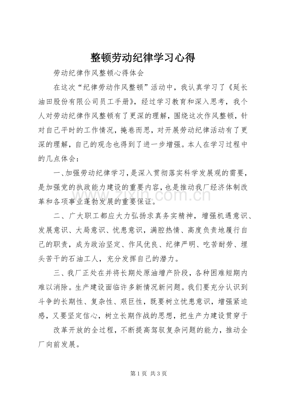 整顿劳动纪律学习体会.docx_第1页