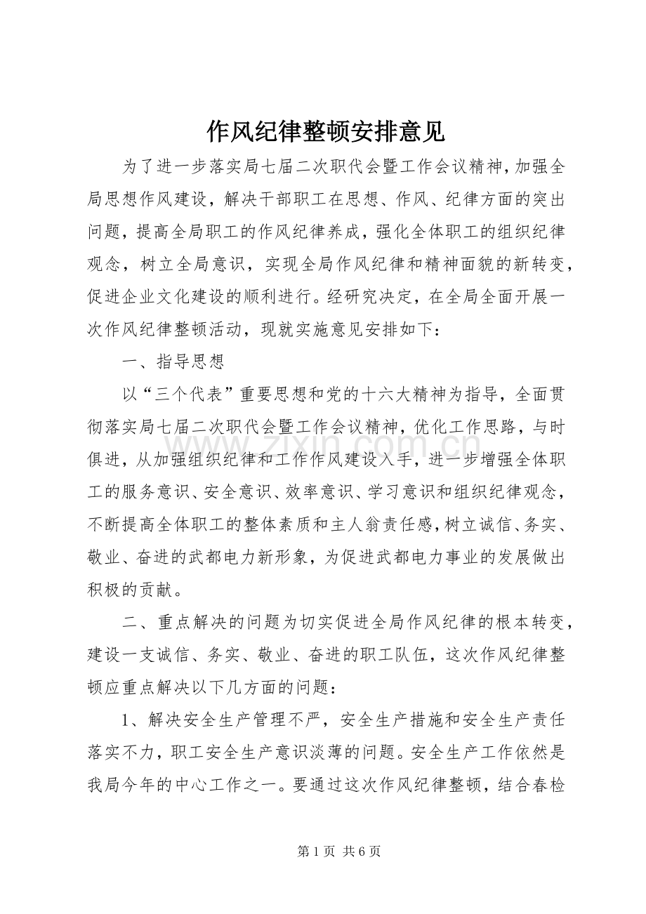 作风纪律整顿安排意见 (5).docx_第1页