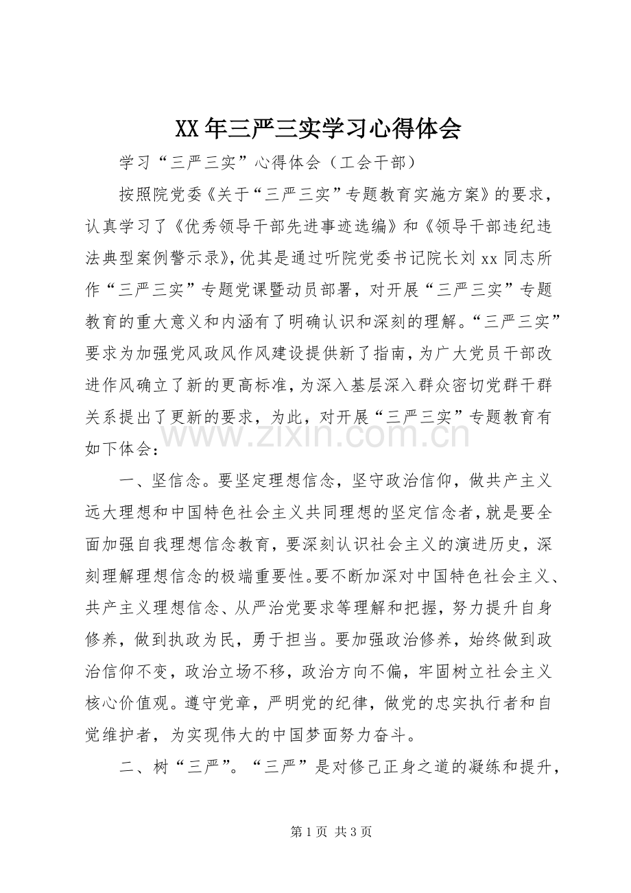 XX年三严三实学习体会心得.docx_第1页