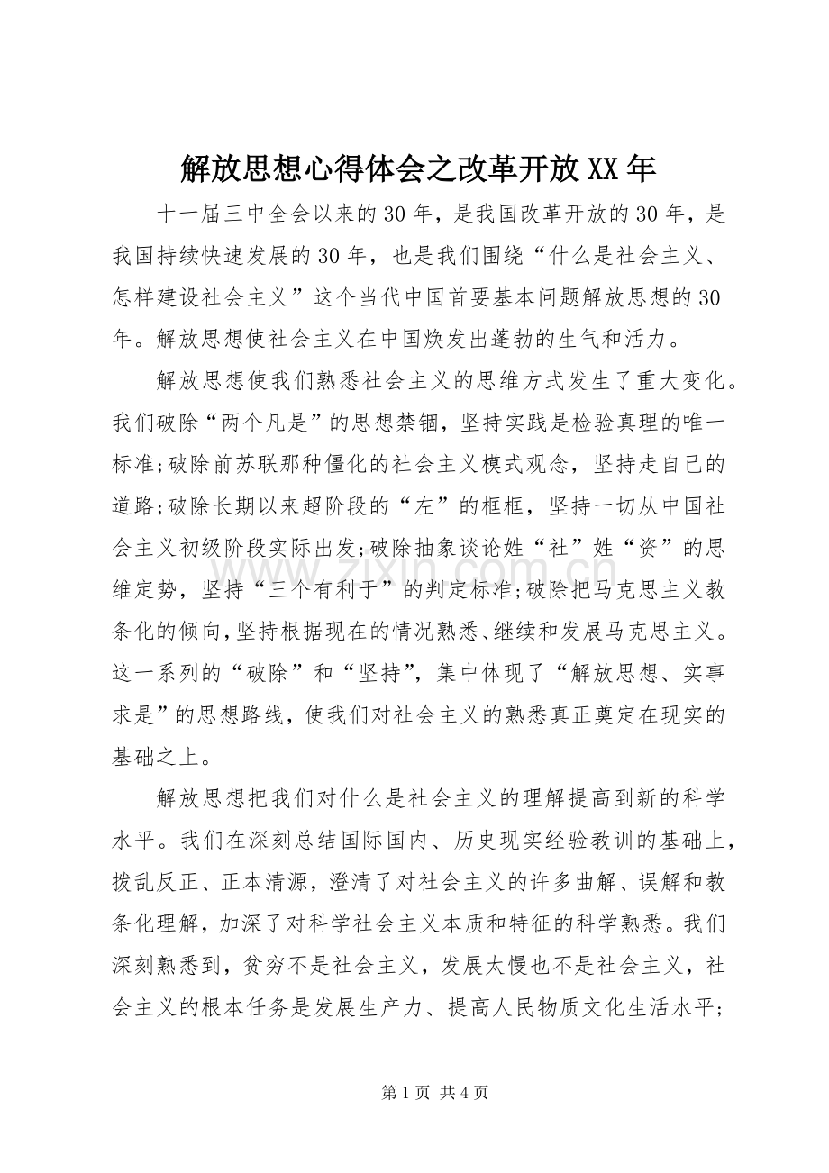 解放思想体会心得之改革开放XX年.docx_第1页