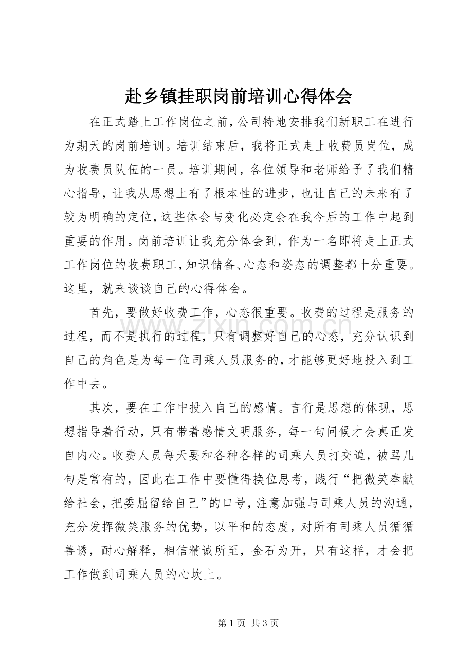 赴乡镇挂职岗前培训体会心得.docx_第1页