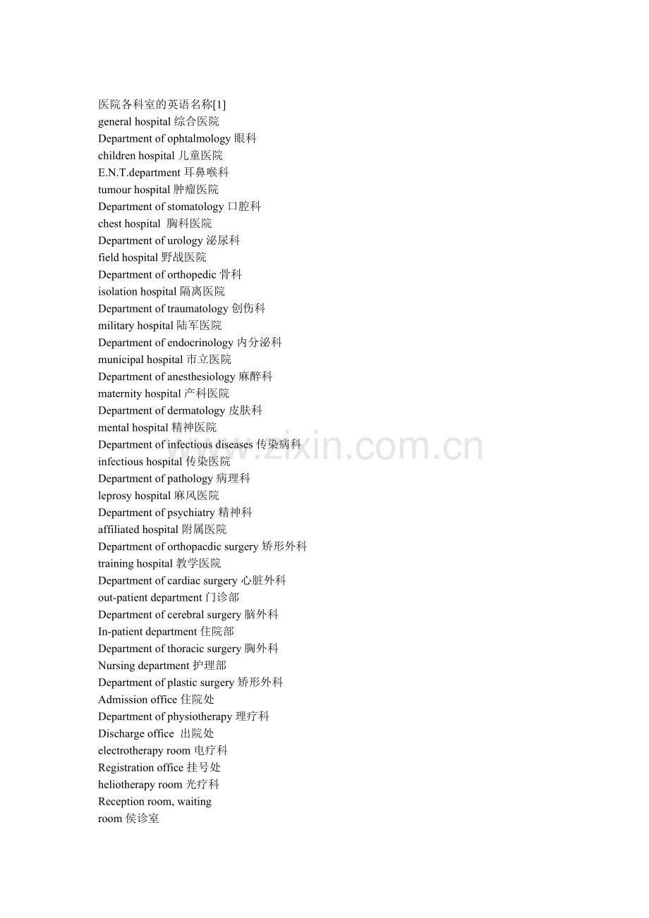 英语单词 所有医院相关的职位部门等.doc_第1页