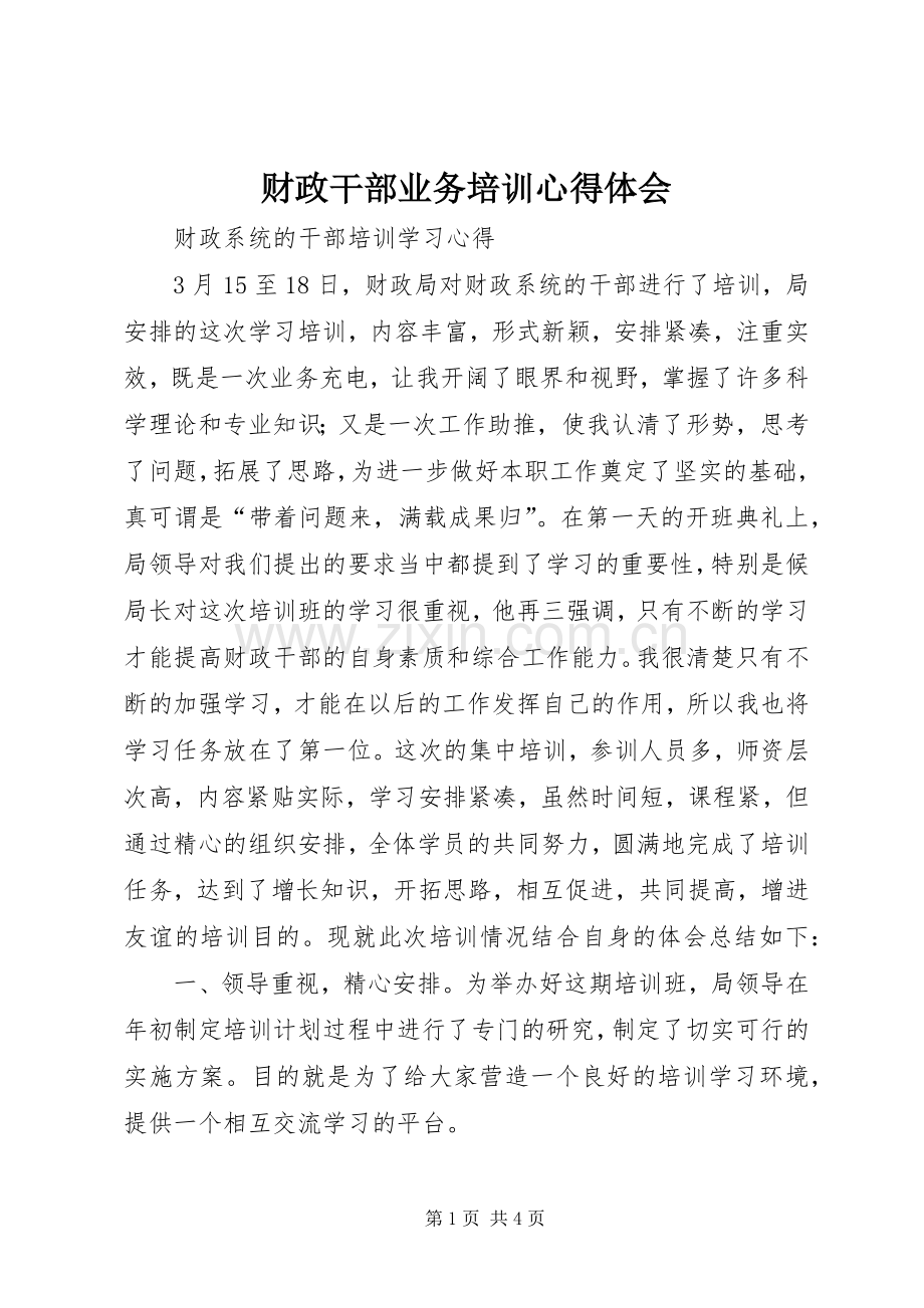 财政干部业务培训体会心得.docx_第1页