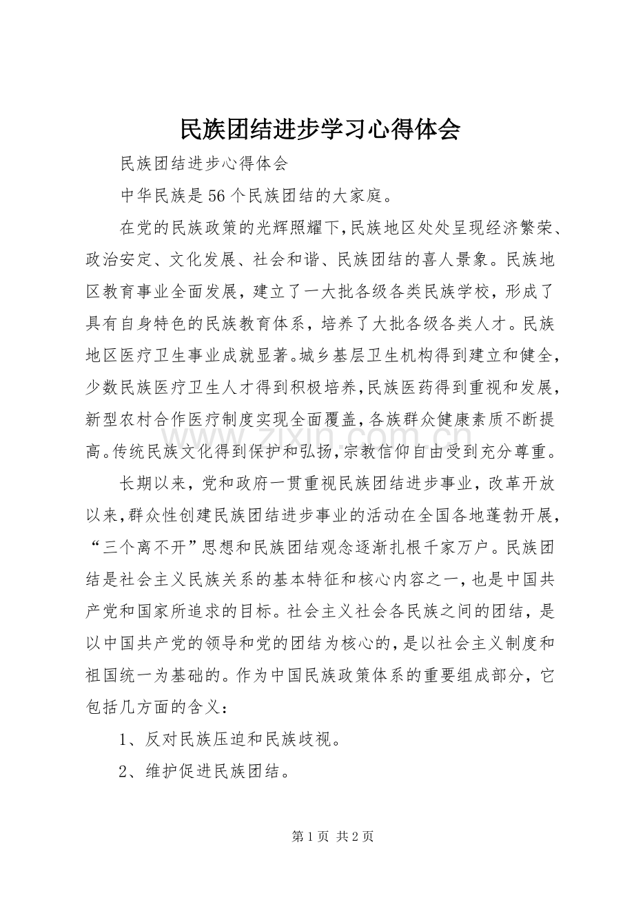 民族团结进步学习体会心得.docx_第1页