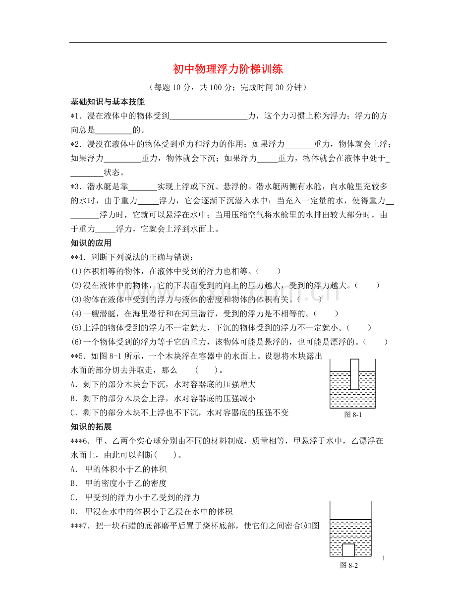 初中物理浮力阶梯训练带答案.doc_第1页