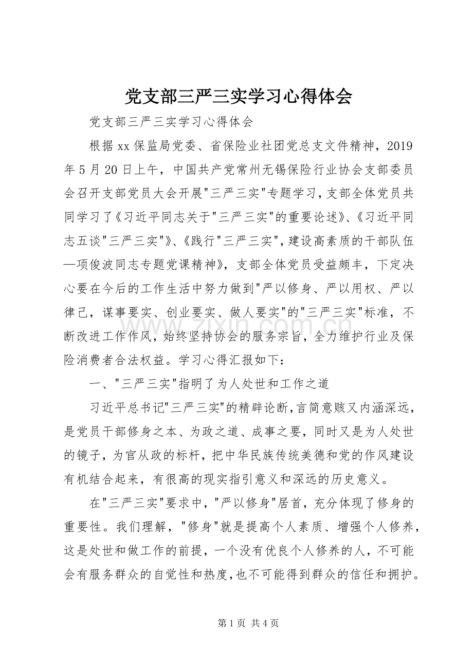 党支部三严三实学习体会心得.docx_第1页