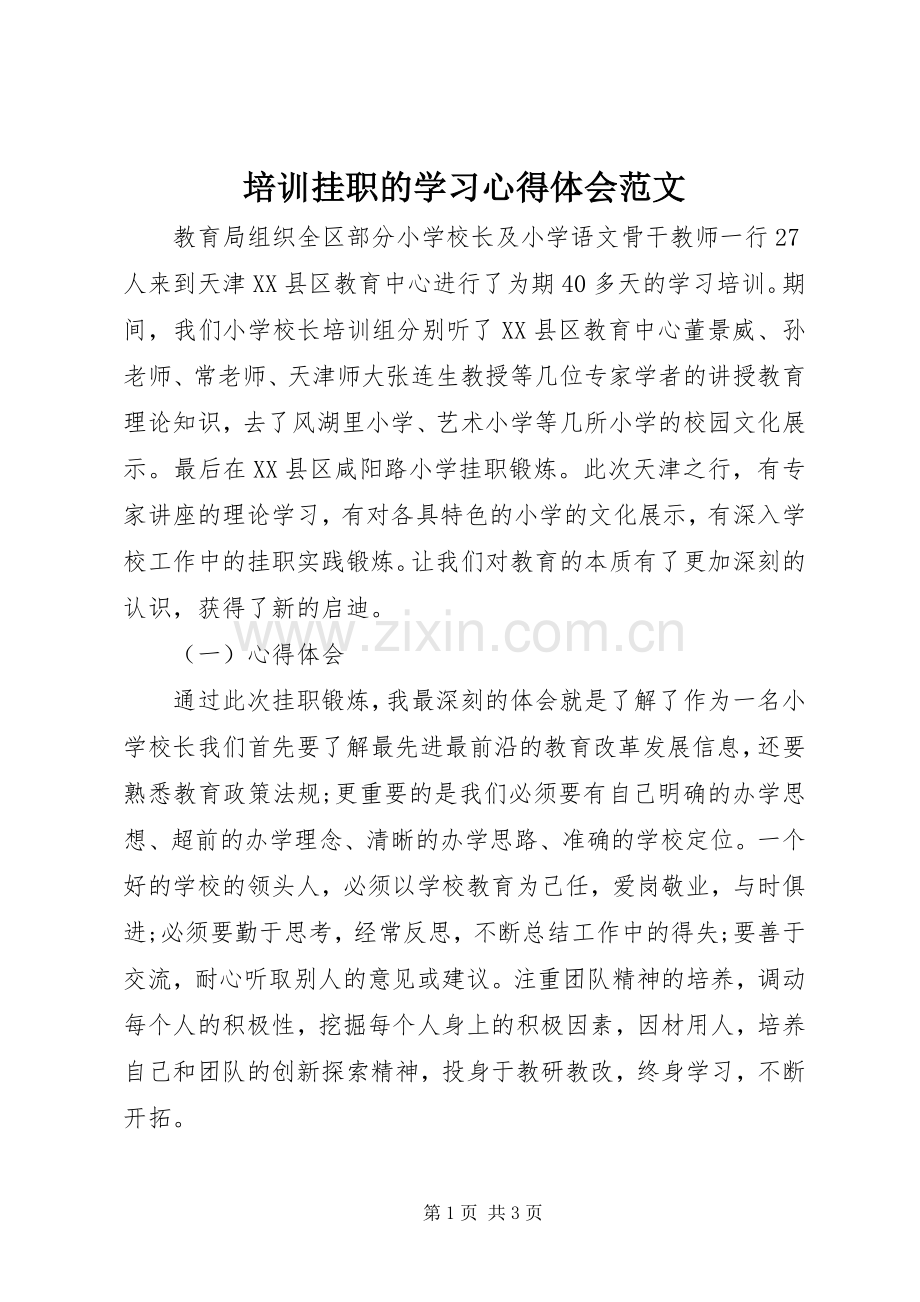 培训挂职的学习体会心得范文.docx_第1页