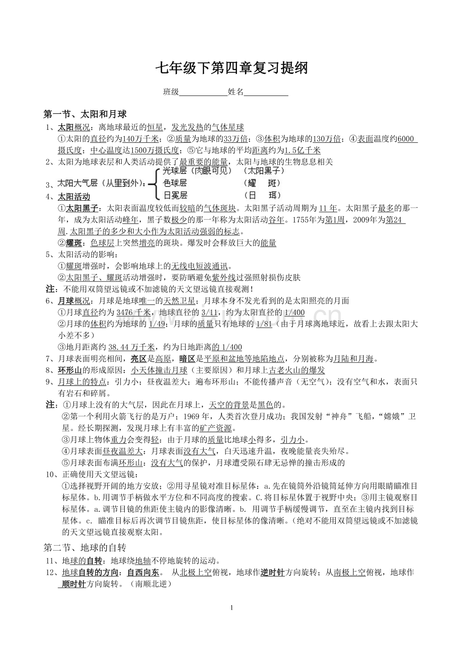 浙教版科学七年级下第四章复习提纲.doc_第1页