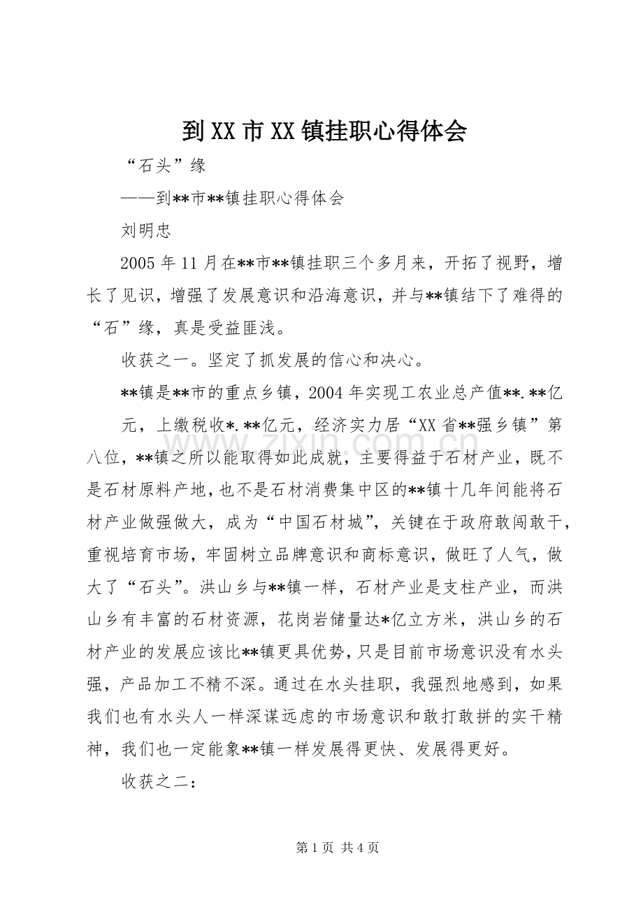 到XX市XX镇挂职体会心得.docx_第1页