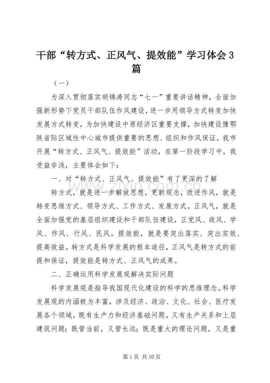 干部“转方式、正风气、提效能”学习体会3篇.docx_第1页