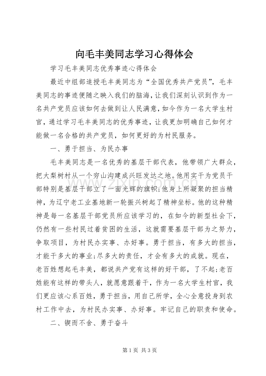 向毛丰美同志学习体会心得.docx_第1页