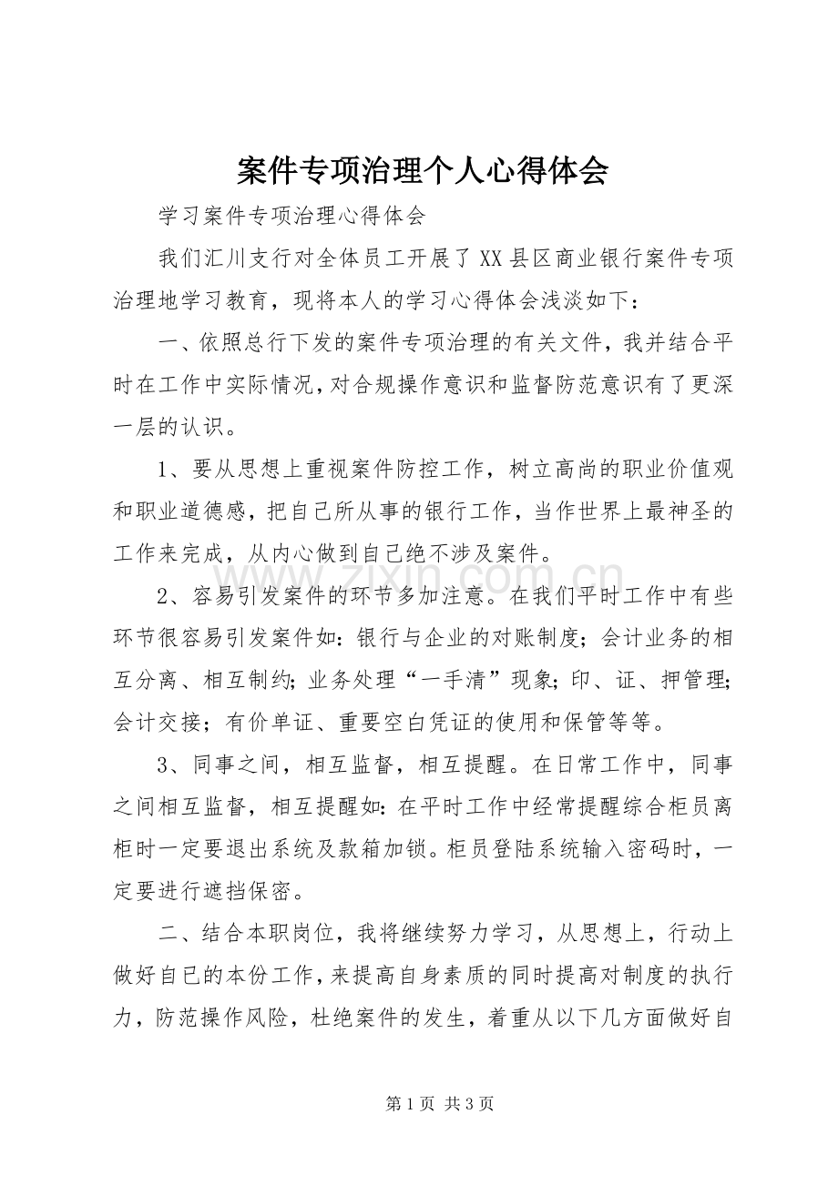 案件专项治理个人体会心得.docx_第1页