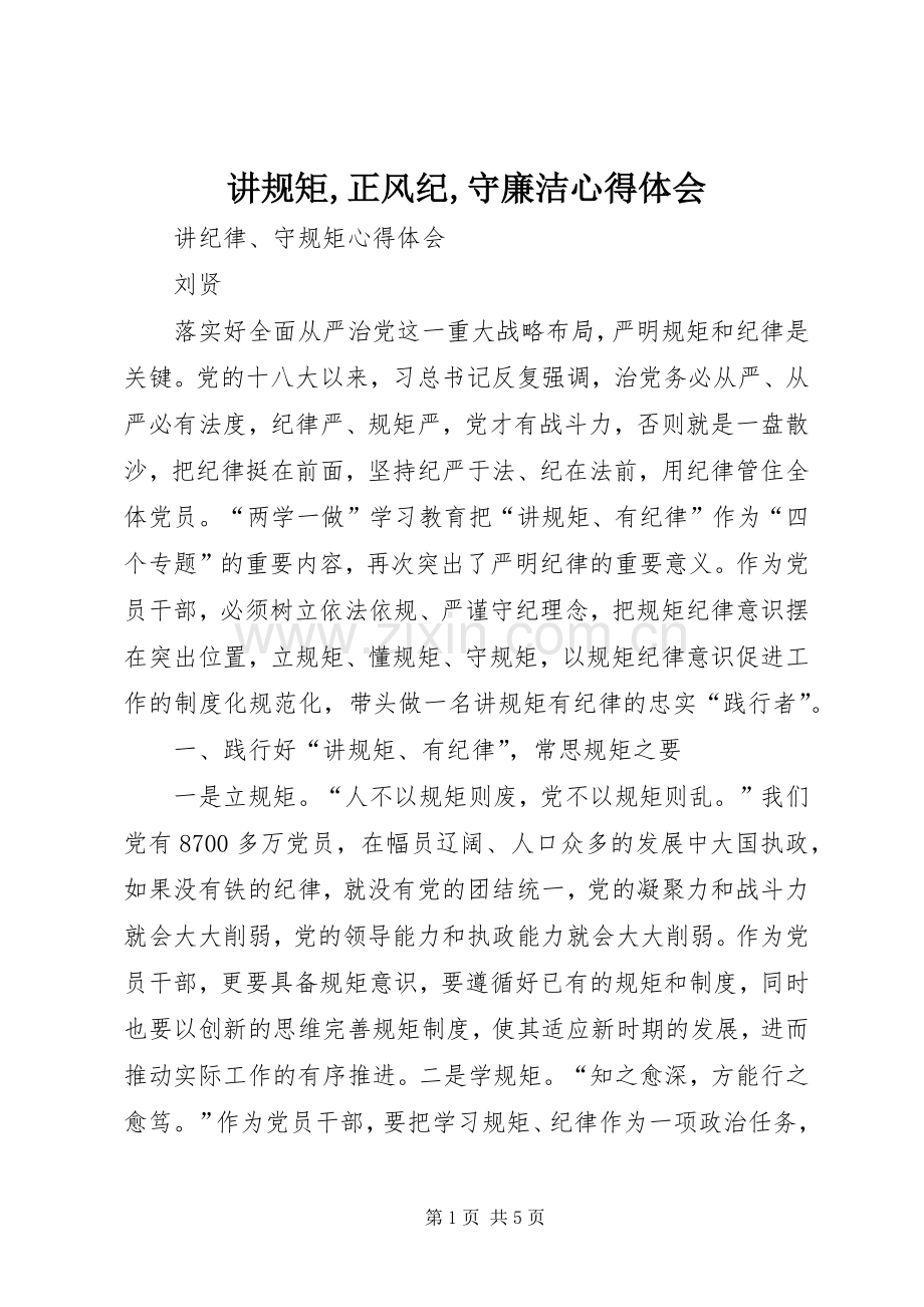 讲规矩,正风纪,守廉洁体会心得3.docx_第1页