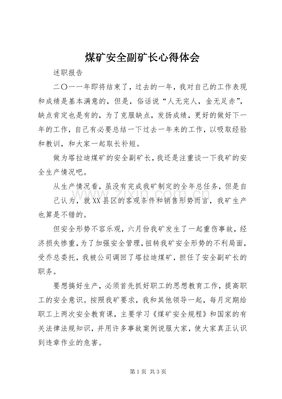 煤矿安全副矿长体会心得.docx_第1页