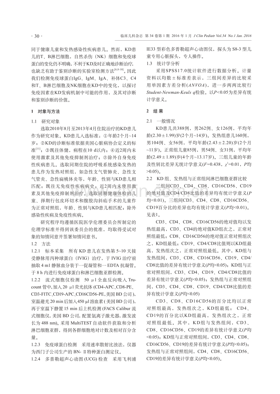 川崎病患儿淋巴细胞亚群及免疫球蛋白的变化.pdf_第2页