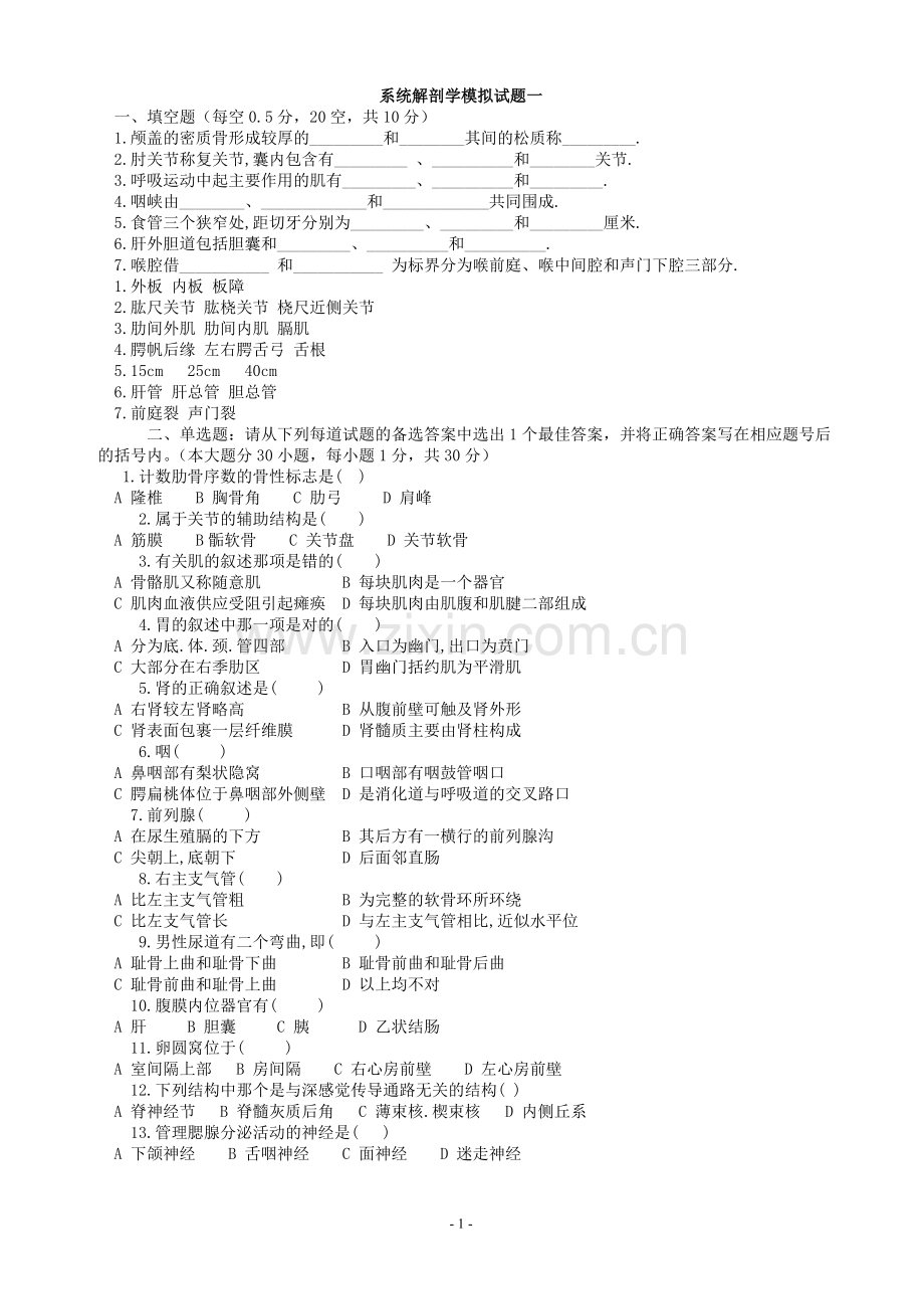 系统解剖学试题.doc_第1页