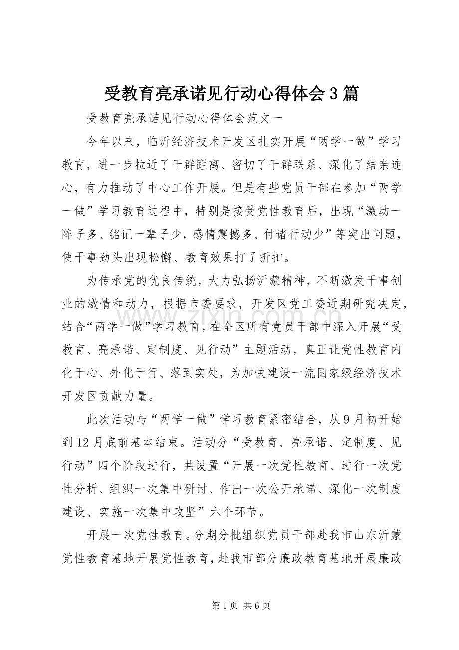 受教育亮承诺见行动体会心得3篇.docx_第1页