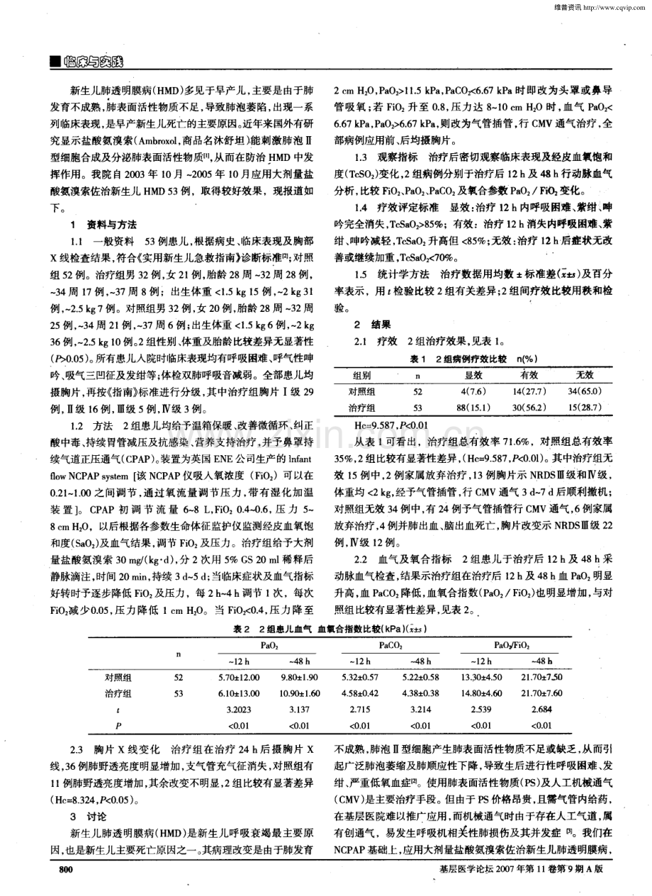 大剂量盐酸氨溴索佐治新生儿肺透明膜病临床疗效观察.pdf_第2页