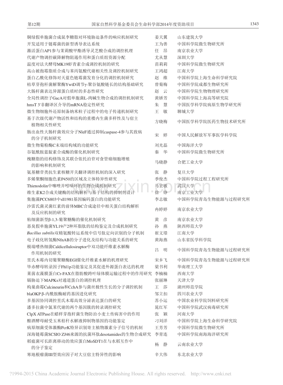 国家自然科学基金委员会生命科学部2014年度青年基金项目.pdf_第2页