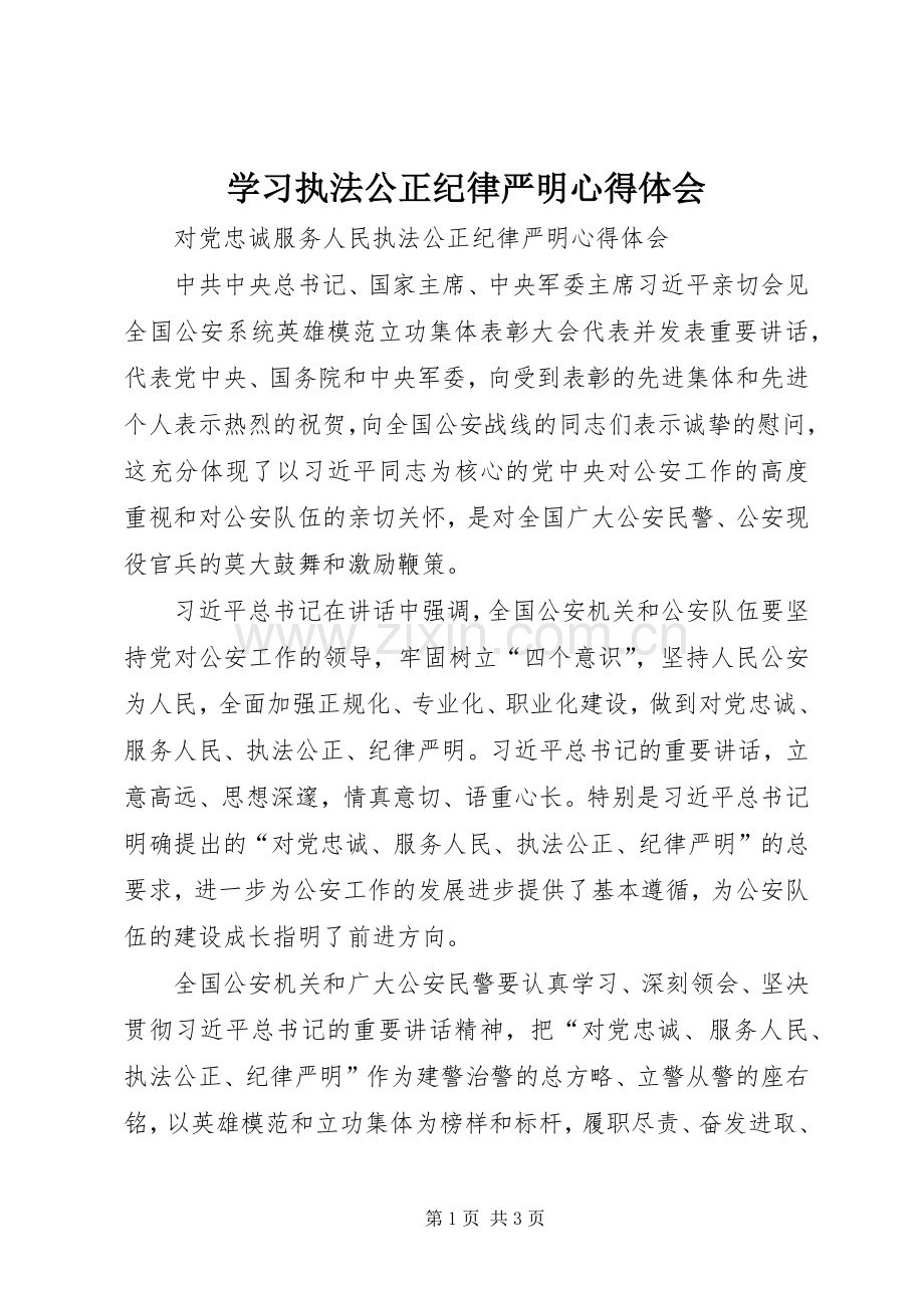 学习执法公正纪律严明体会心得.docx_第1页