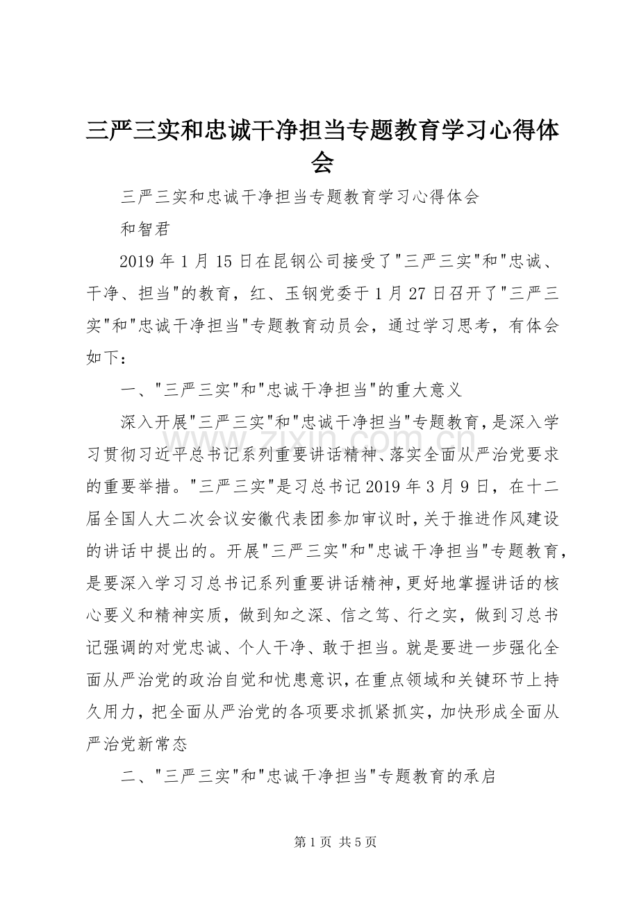 三严三实和忠诚干净担当专题教育学习体会心得.docx_第1页