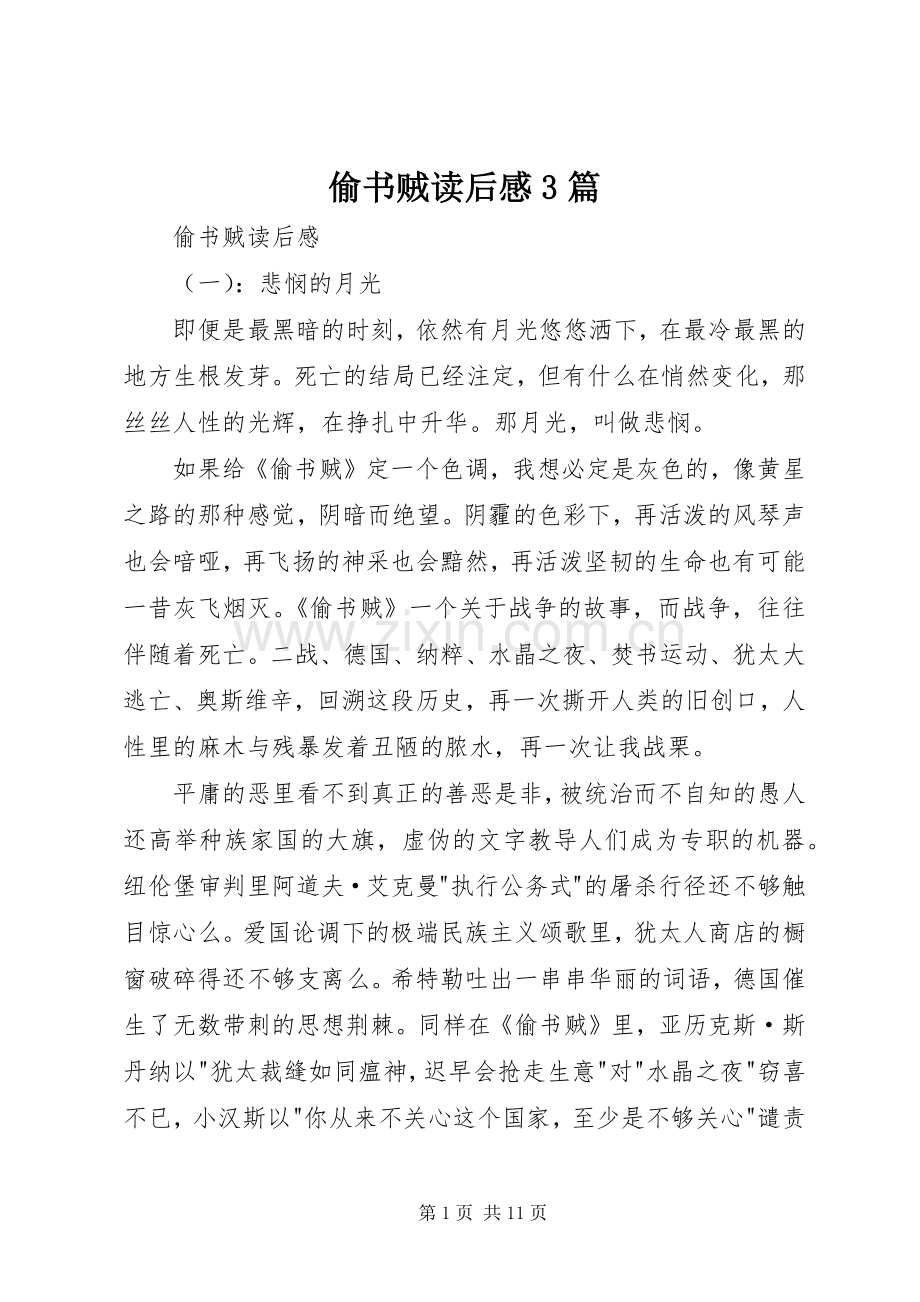 偷书贼读后心得3篇.docx_第1页