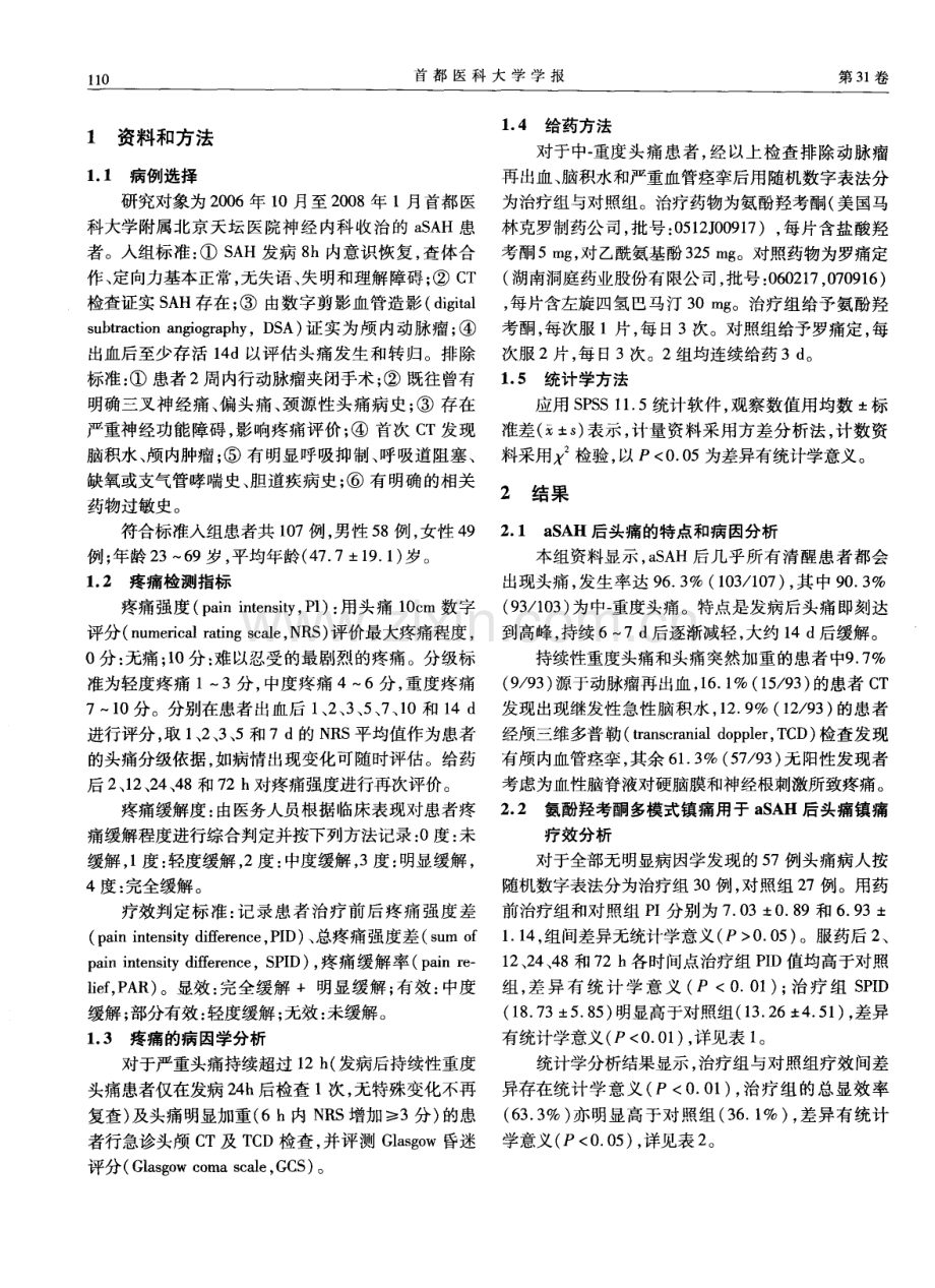 动脉瘤性蛛网膜下腔出血后头痛的多模式镇痛疗效评价.pdf_第2页