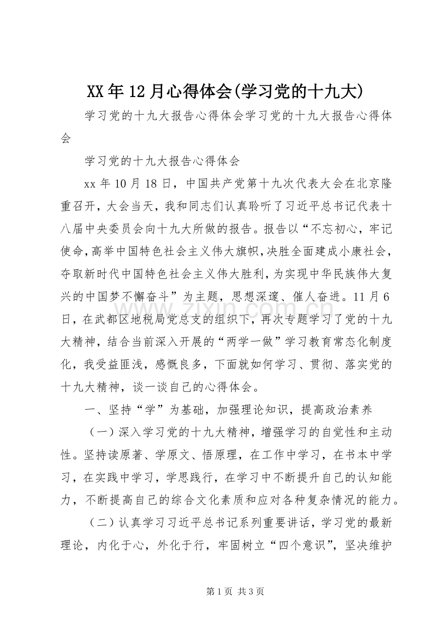 XX年2月体会心得(学习党的十九大).docx_第1页