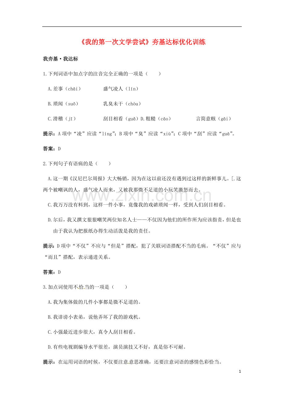 我的第一次文学尝试练习题.docx_第1页