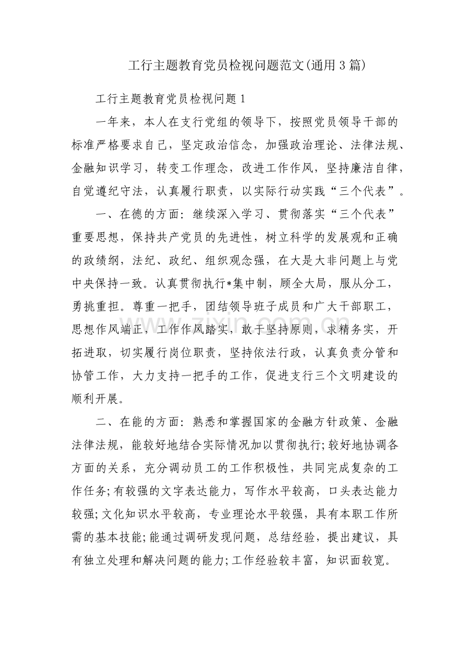 工行主题教育党员检视问题范文(通用3篇).pdf_第1页