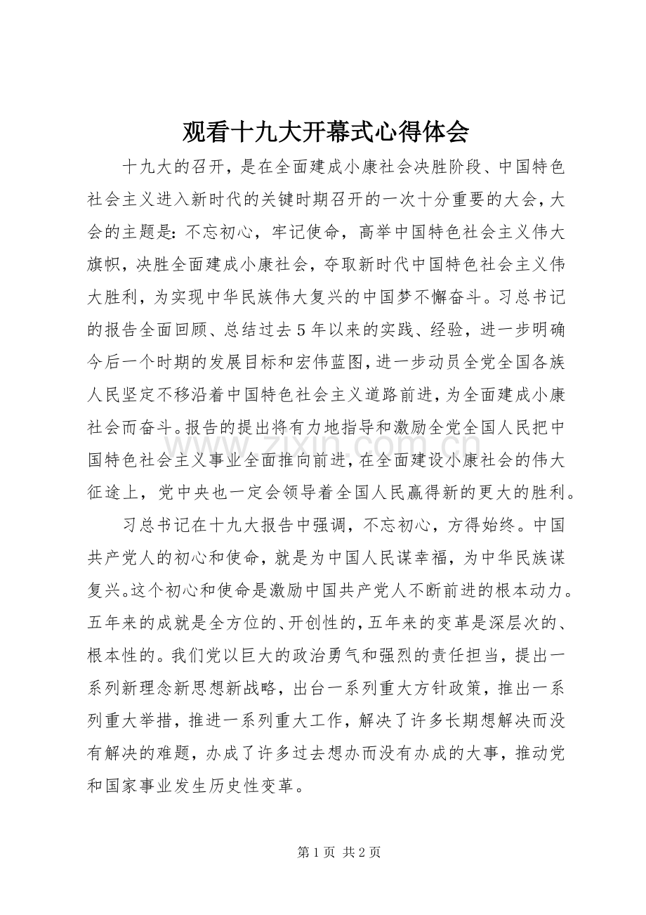 观看十九大开幕式体会心得.docx_第1页