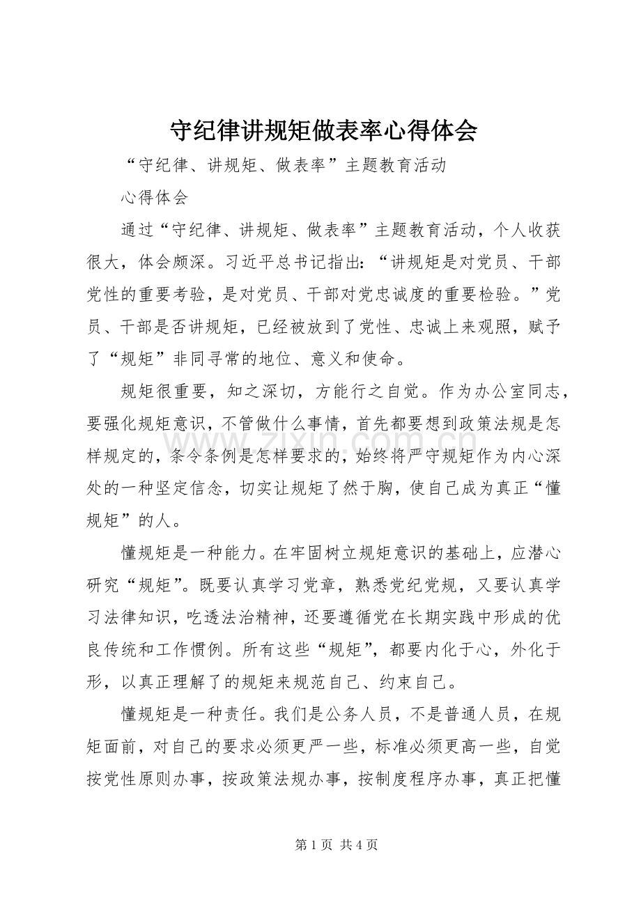 守纪律讲规矩做表率体会心得.docx_第1页