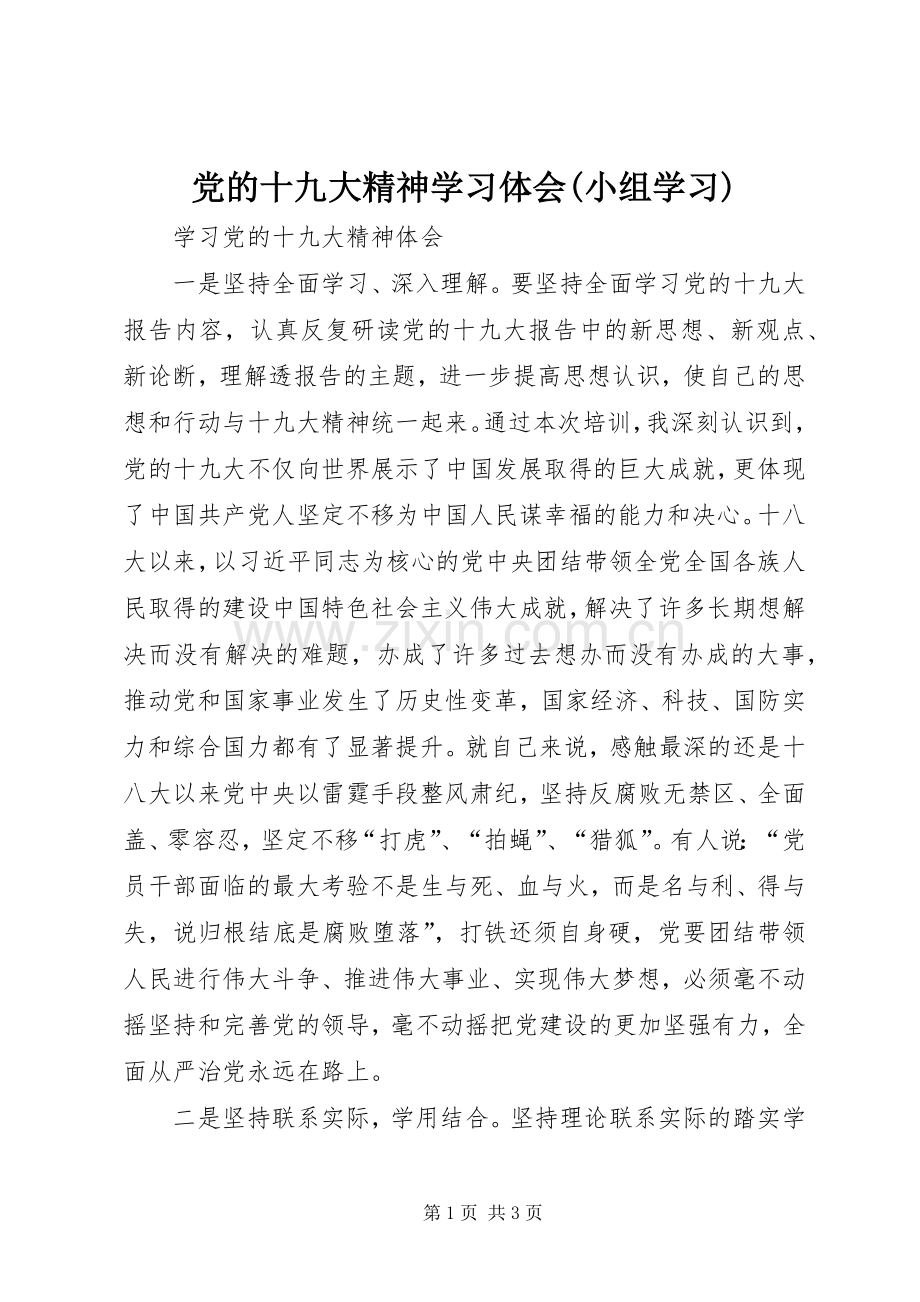 党的十九大精神学习体会(小组学习).docx_第1页