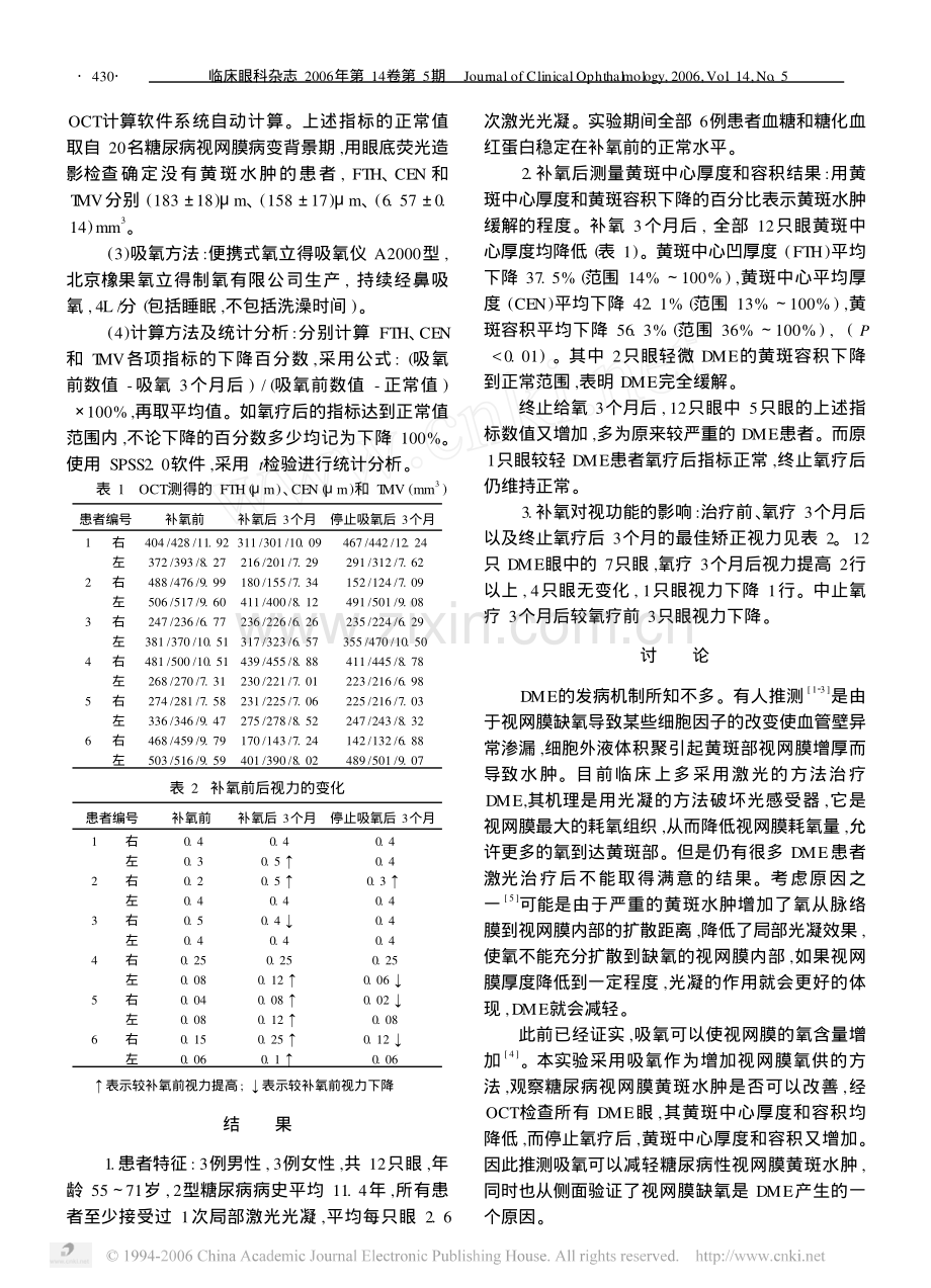 吸氧改善糖尿病性视网膜病变黄斑水肿的临床观察.pdf_第2页