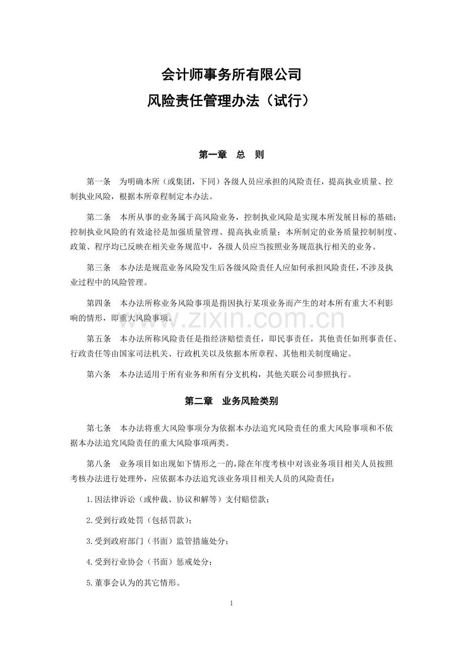 会计师事务所业务风险责任管理办法模版.docx_第1页