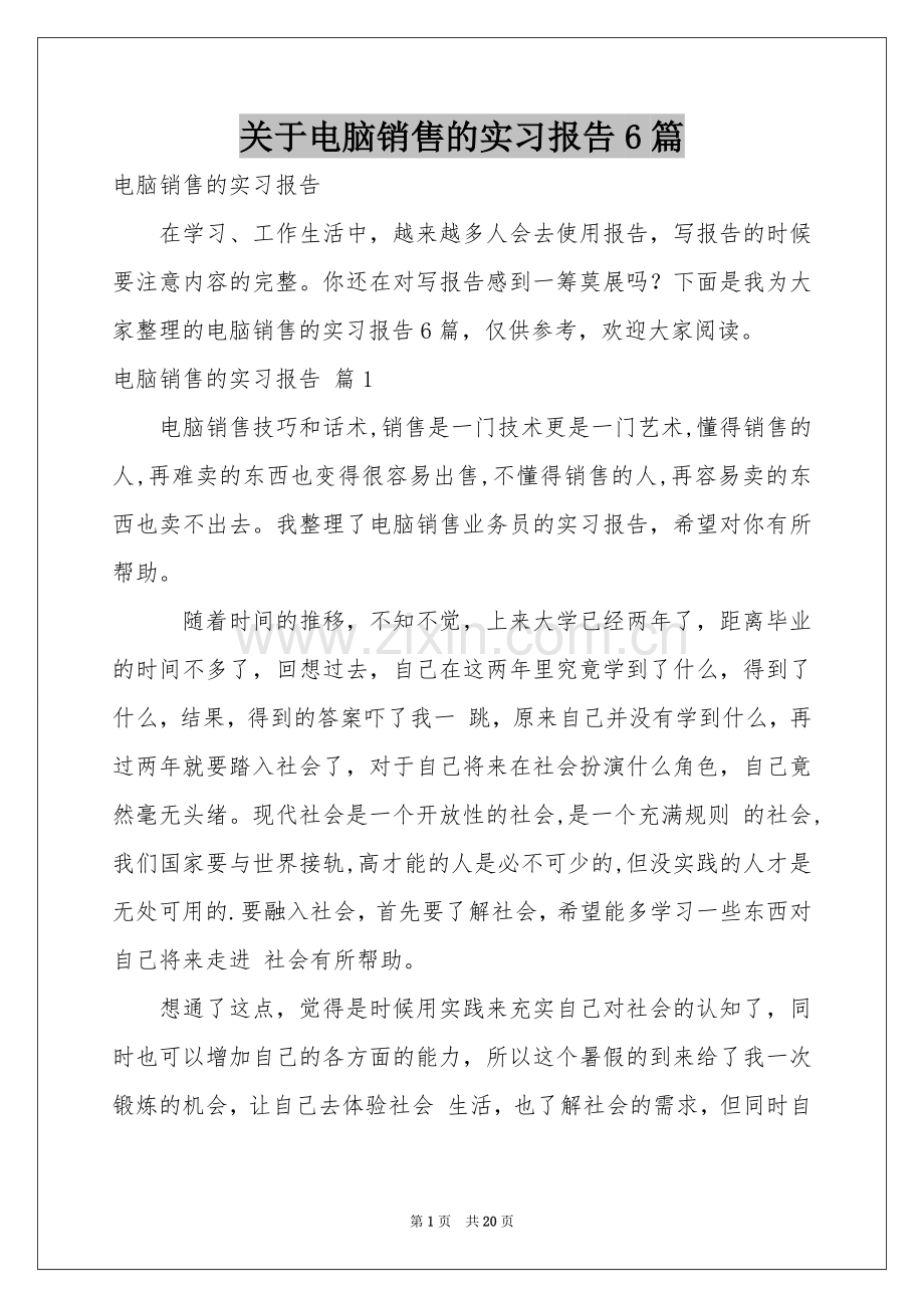 关于电脑销售的实习报告6篇.docx_第1页