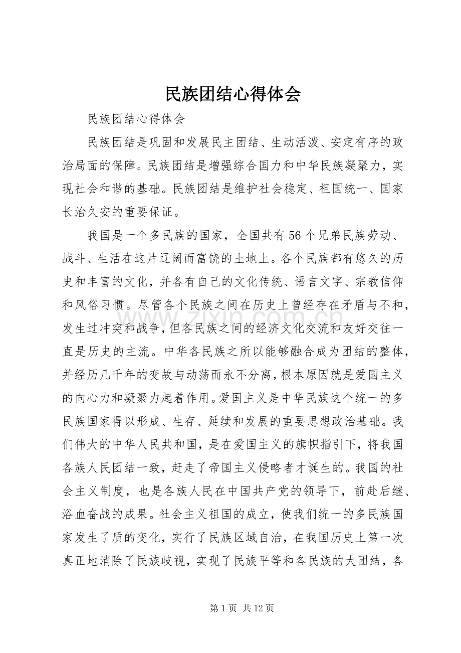 民族团结体会心得.docx_第1页