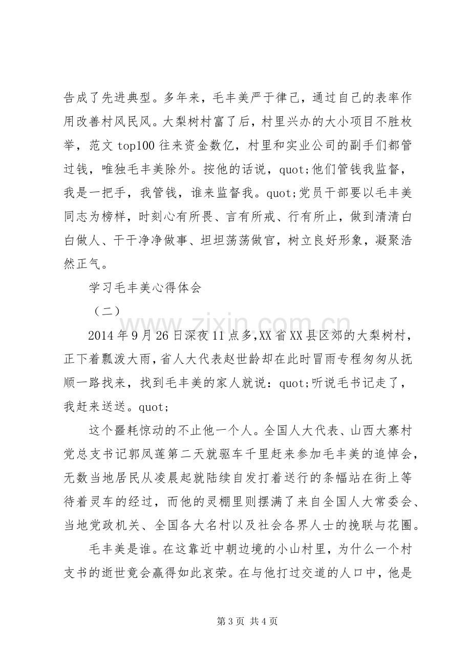 学习毛丰美同志先进事迹报告会体会心得3篇.docx_第3页