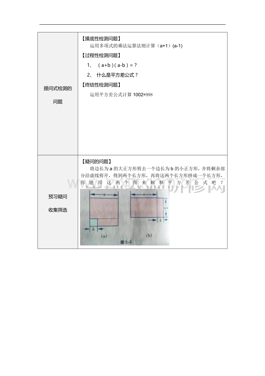 平方差公式学情及教学效果诊断表.doc_第2页