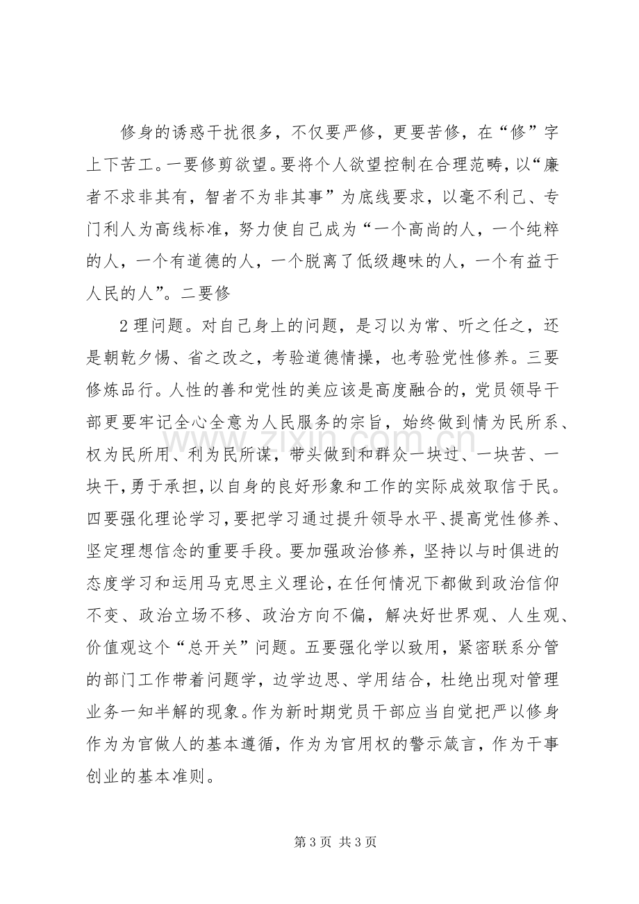 XX年6月严以修身坚定理想信念体会心得.docx_第3页