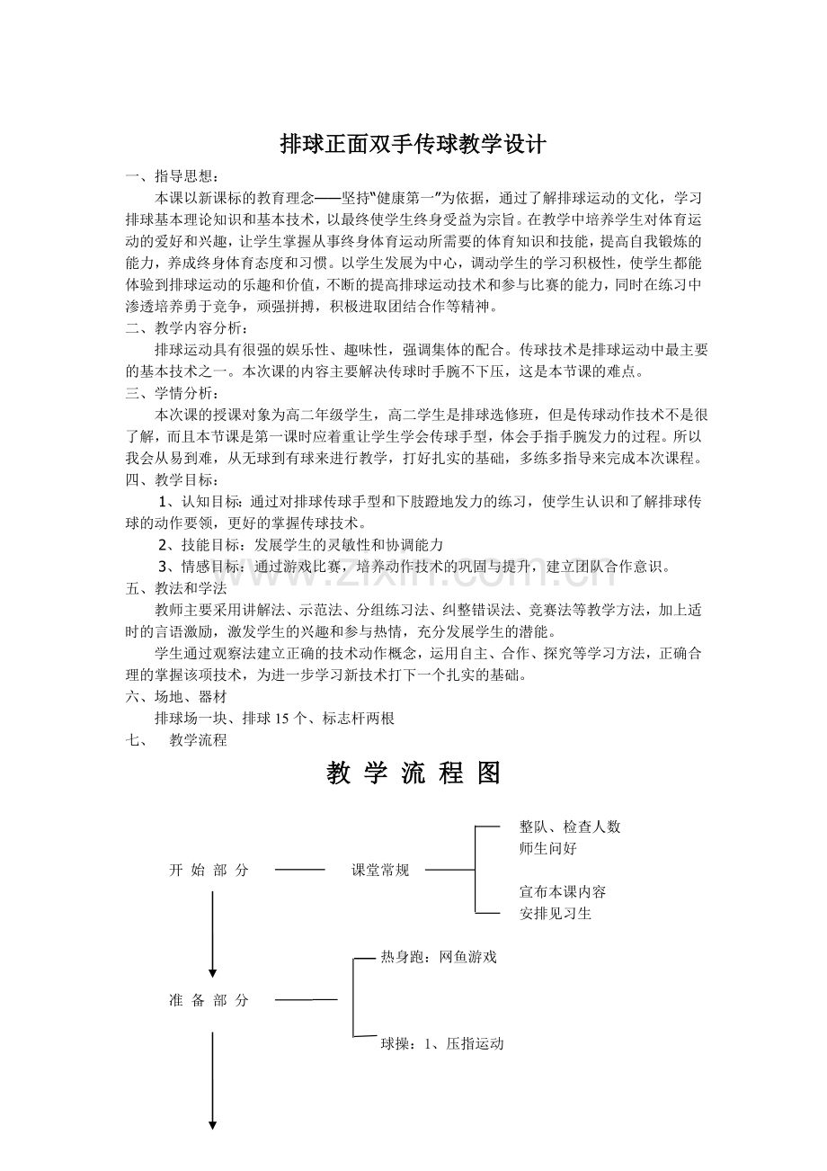 排球正面双手传球教学设计.doc_第1页