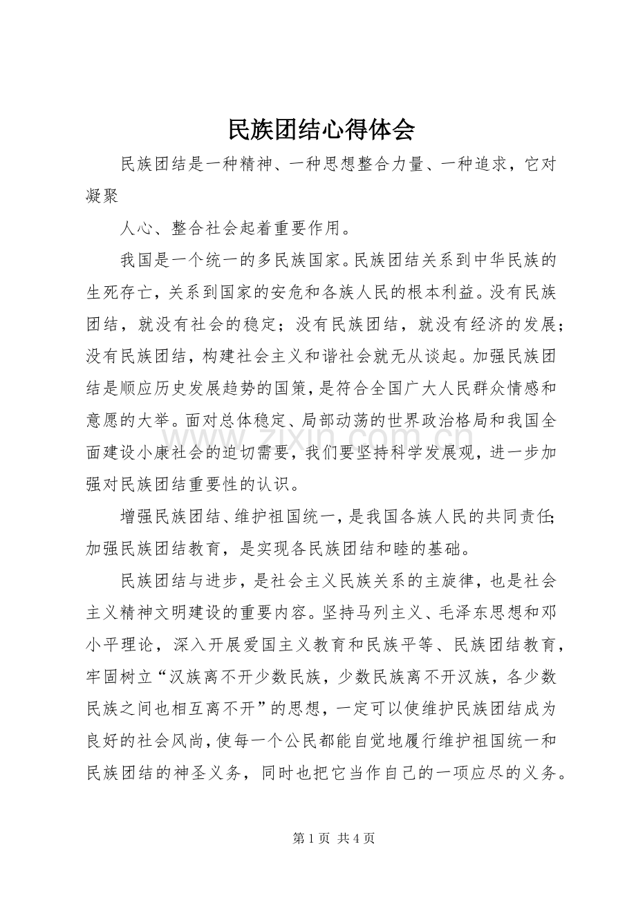 民族团结体会心得3.docx_第1页