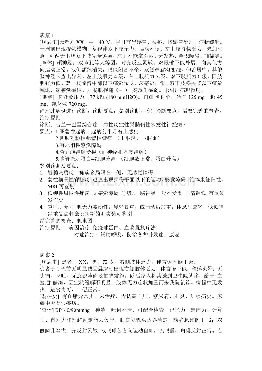 神经病学病案分析训练答案.doc_第1页