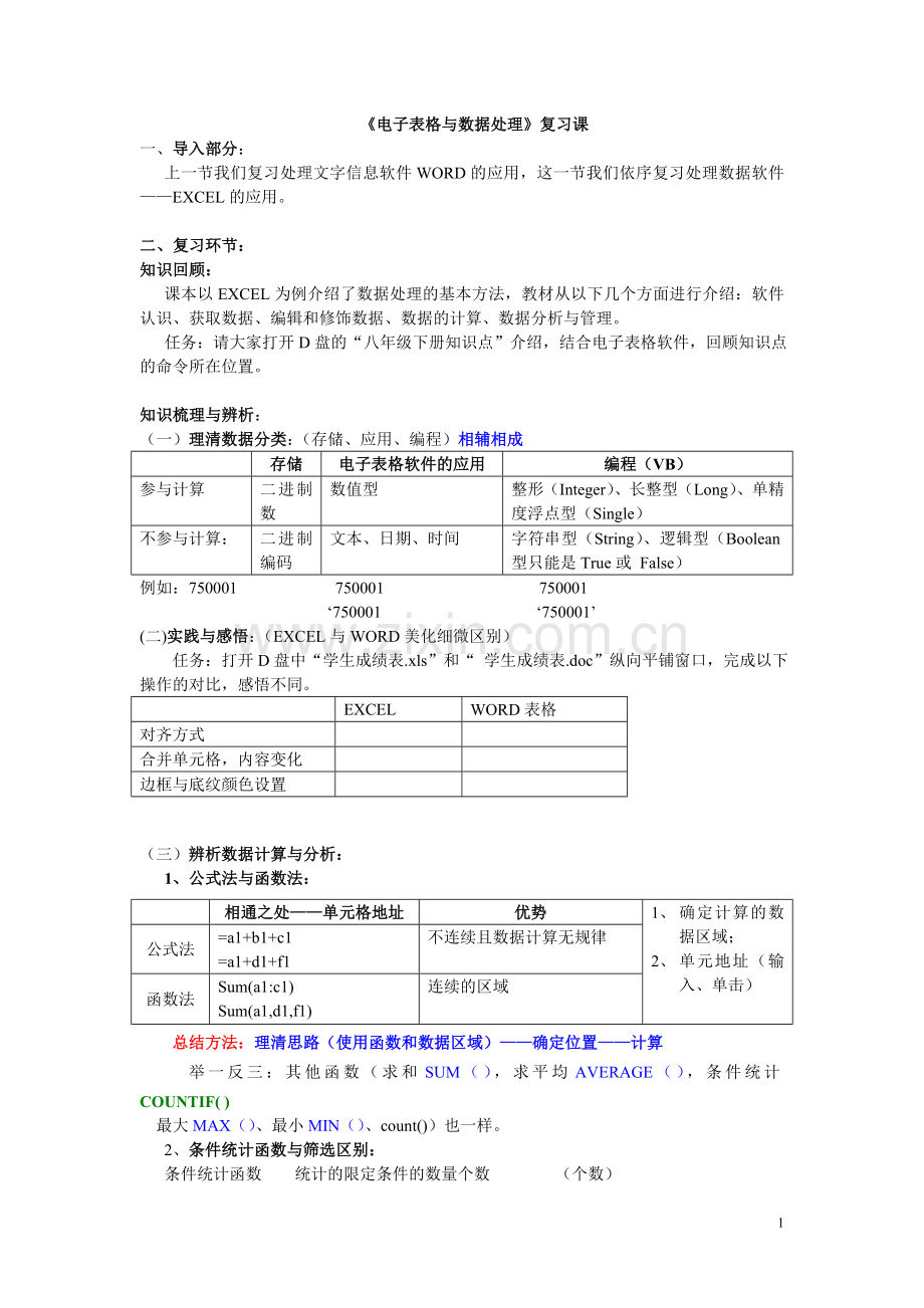 电子表格与数据处理（教学设计）.doc_第1页