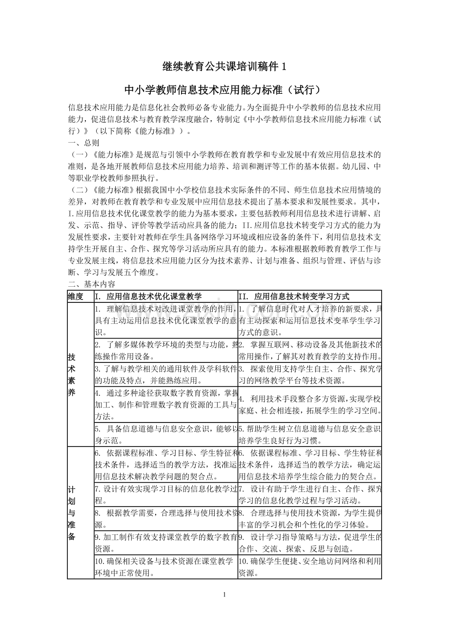 复件中小学教师信息技术应用能力标准.doc_第1页