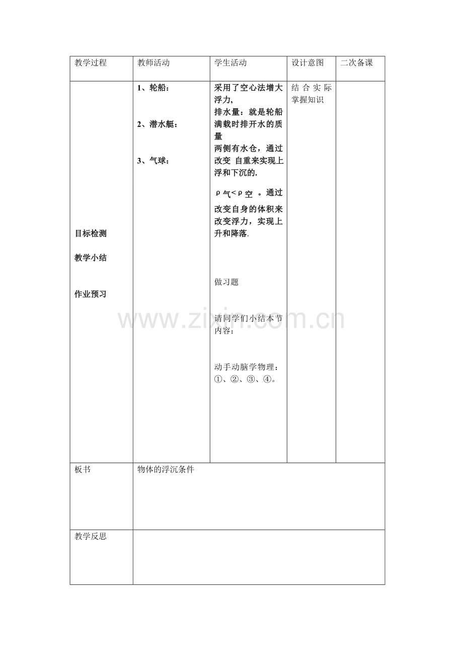 初中物理八年级下第十章浮力第二节物体沉浮条件及应用.doc_第2页