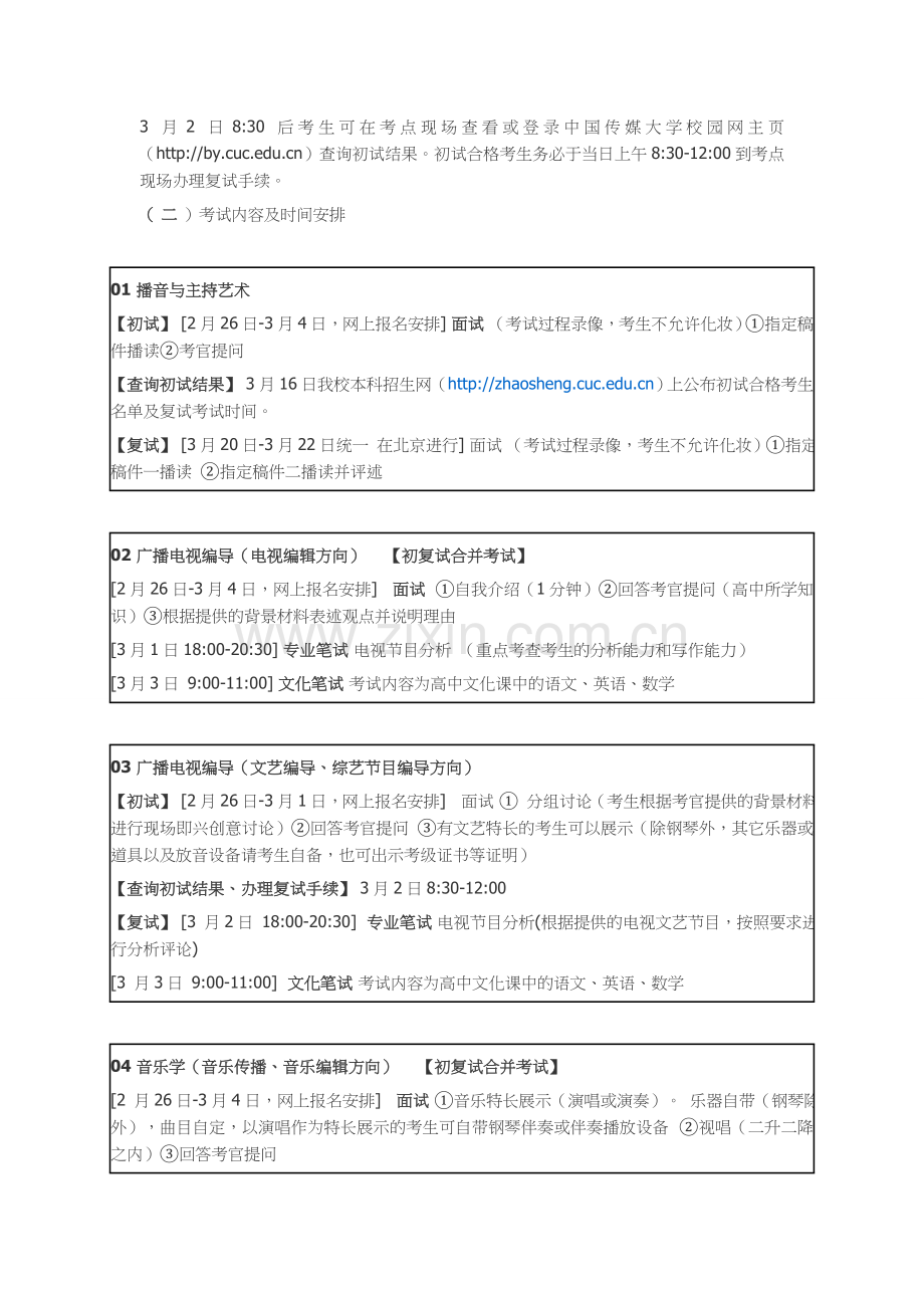 中国传媒大学2015年艺术类本科专业招生简章.doc_第3页